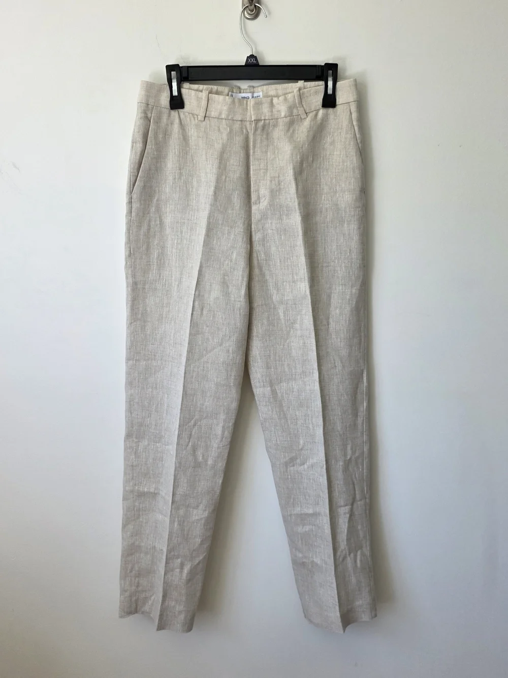 MANGO Suit Linen Trousers Straight Pants Beige High Rise NWOT US 8 EUR 40